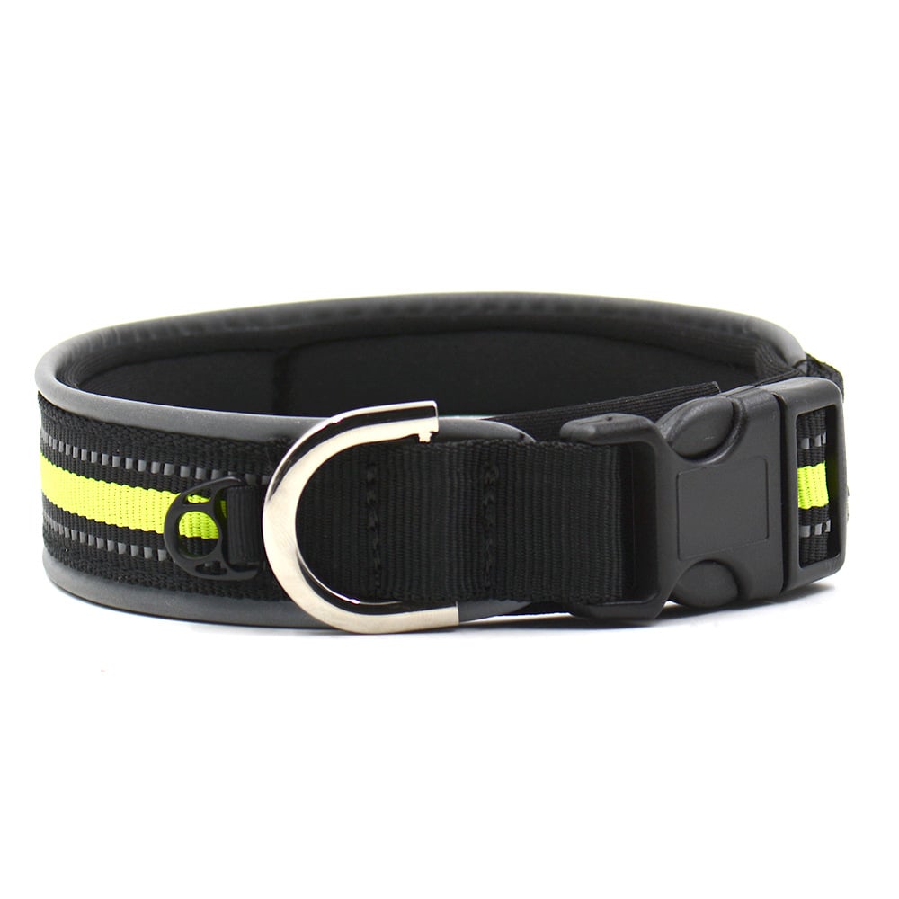 Reflective safety dog collar with high-visibility strip for night walks